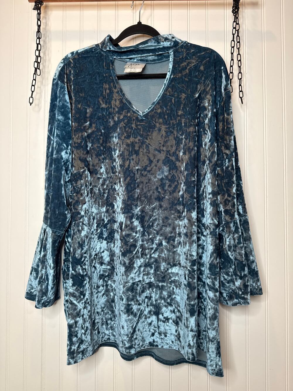Jms JUST MY Size Crushed Velvet Top V-Neck Chocker Bell Sleeve Womens Size 3X